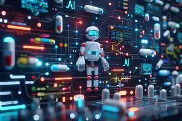 Cute robot toy with neon lights perfect for playful settings and childrens decor featuring modern technology and vibrant colors