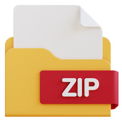 3d zip file folder illustration with transparent background