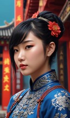 Fototapeta premium Portrait of a Woman in Traditional Chinese Dress.