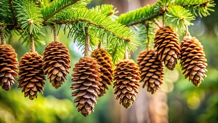 Pine cones hanging on a tree branch , nature, forest, autumn, seasonal, foliage, evergreen, conifer, outdoors, pine tree