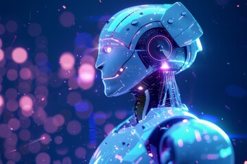 Cybernetic robot with illuminated circuitry highlighting futuristic AI advanced technology and cybernetic innovation in a high tech setting