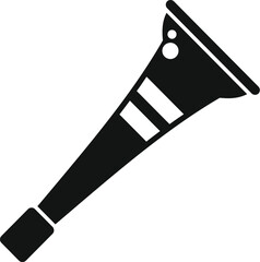 Black and white silhouette of a plastic vuvuzela, the loud horn blown by fans at sporting events