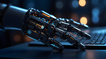 AI artificial intelligence robot advanced android technology control computer system laptop electronic digital, innovation future futuristic robotics human interaction connection working automation