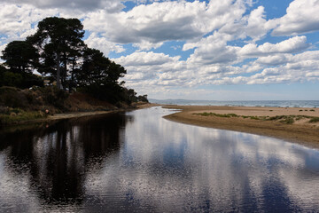 Fototapeta premium At the mouth of the Erskine River near the Swing Bridge - Lorne, Victoria, Australia
