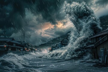 Fototapeta premium Coastal Town Underwater Wave