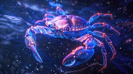 Blue Crab with Glowing Tentacles