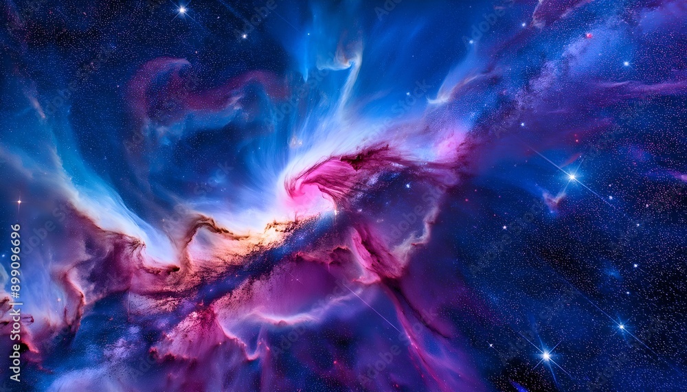 Poster nebula in deep space with clouds of gas and dust.