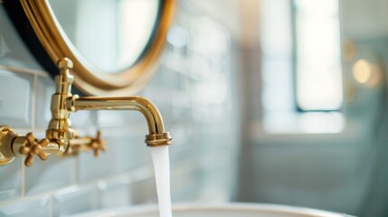 Timeless Elegance: Vintage Faucet Installation in a Modern Classically Designed Bathroom with Decorative Mirror and Ambient Lighting