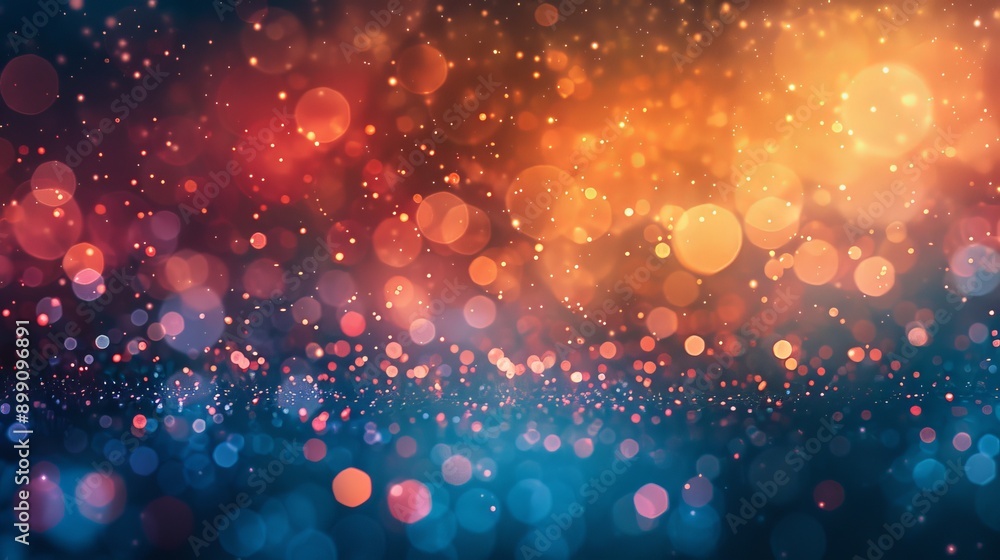 Poster soft gradient blending from cool blues to warm oranges with subtle bokeh effects