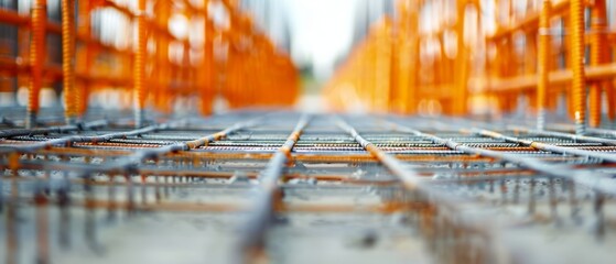 Construction Site Preparation: Detailed View of Rebar Chairs Elevating Rebar for Concrete Pouring