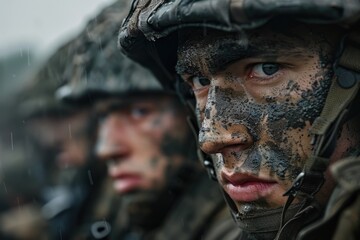 Fototapeta premium Soldiers with muddy faces