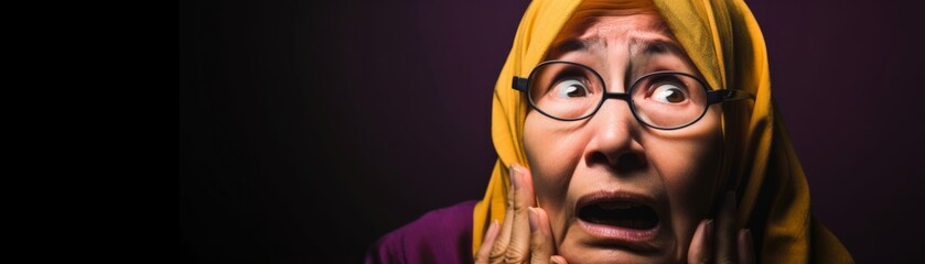 Fearful Senior Woman in a Yellow Headscarf