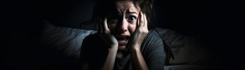 Fototapeta premium Fearful Woman in Bed