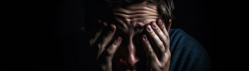 Fototapeta premium Man in Despair, A Portrait of Sorrow