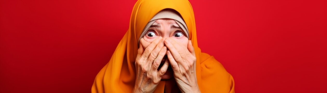 Scared Woman In A Yellow Hijab