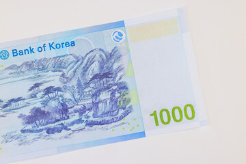 New banknotes 1000 Won issued by National Bank of Korea in South Korea rear view