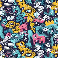 Naklejka premium Elevate your projects with these whimsical doodle art patterns. Ideal for backgrounds, textile designs, scrapbooking, and more, Generative Ai Illustratrions.