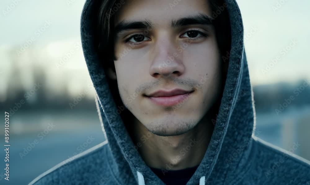 Canvas Prints Portrait of a handsome young man in a gray hoodie.