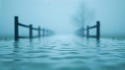 Fototapeta premium Flooded Pathway in Foggy Landscape 