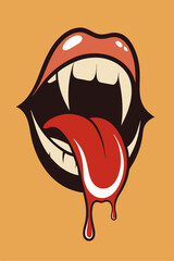 Red tongue and lips with bloods liquid vintage effect and retro for your design Tshirt, or apparel design