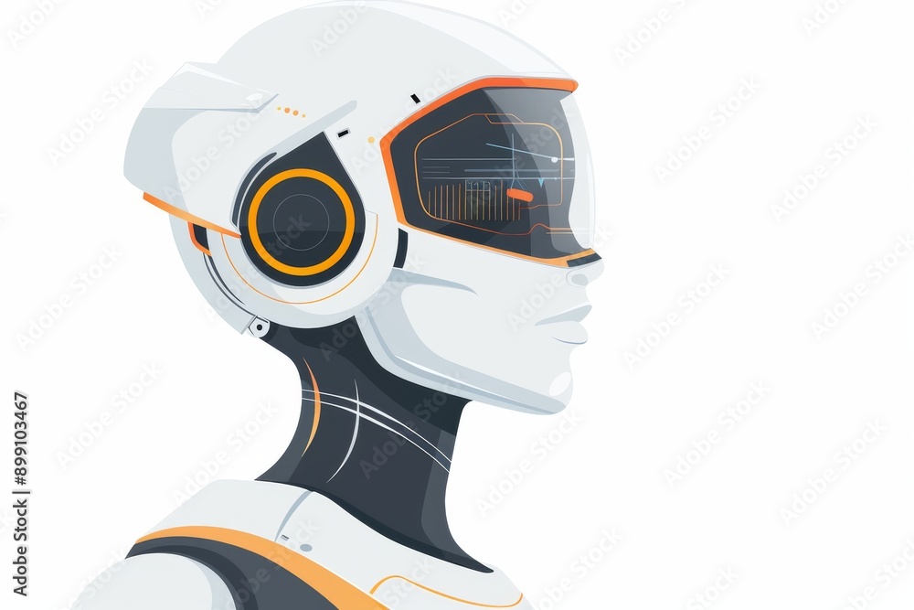 Poster profile of a futuristic female robot with a sleek design representing advanced ai cybernetic technol