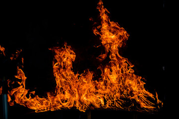 The fire, burning flame. Large burning flaming fire.