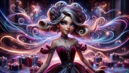 Fototapeta premium Reina de la Navidad Fotografía Hiperrealista, Ilustración 3D Ai