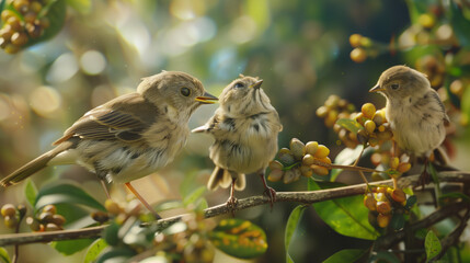 
Birds with olive-colored backs feed young cinnyris jugularis. Generative AI