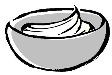 筆タッチのボウルに入ったホイップクリームのイラスト