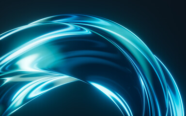 Dark transparent glass curves background, 3d rendering.
