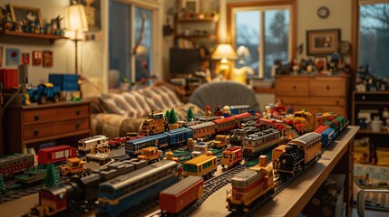 Model Train Set in a Cozy Living Room