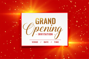 grand opening invitation event banner with golden glittering decoration