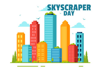 Fototapeta premium Skyscraper Day Vector Illustration on September 3rd featuring City Infrastructure, Public Spaces, City Buildings, and Skyscrapers in a Flat Background