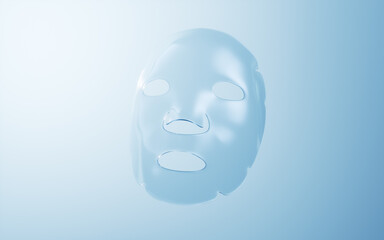 Transparent facial mask with cosmetics concept, 3d rendering.