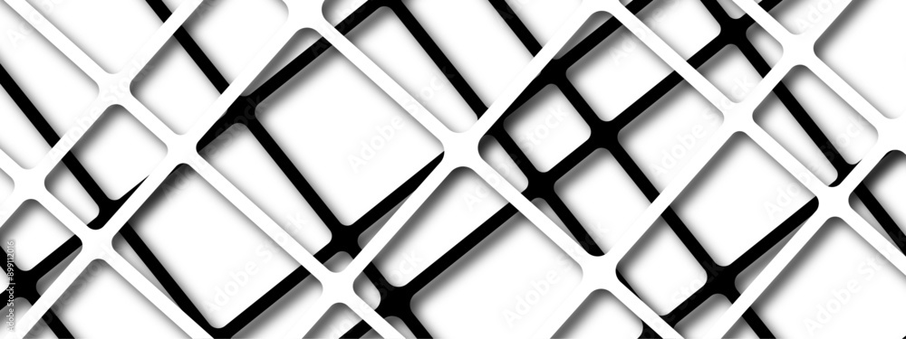 Fototapete Modern Abstract Geometric Black and White Background with Intersecting Lines and Overlapping Squares. Black & white luxury pattern stripes seamless Diagonal white plaid