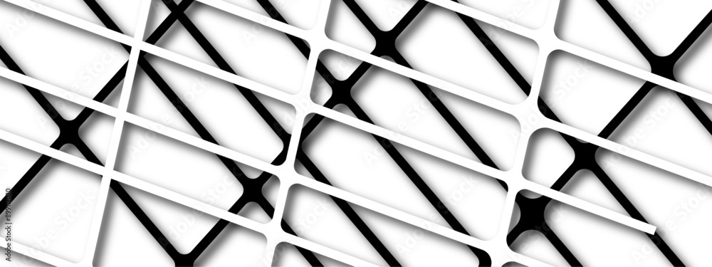 Leinwandbilder Modern Abstract Geometric Black and White Background with Intersecting Lines and Overlapping Squares. Black & white luxury pattern stripes seamless Diagonal white plaid