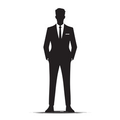 Business man standing pose black silhouette and vector