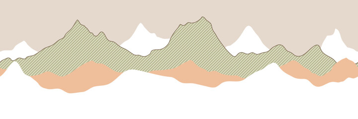 Mountain landscape stylization, seamless border, banner, imitation of mountain ranges	