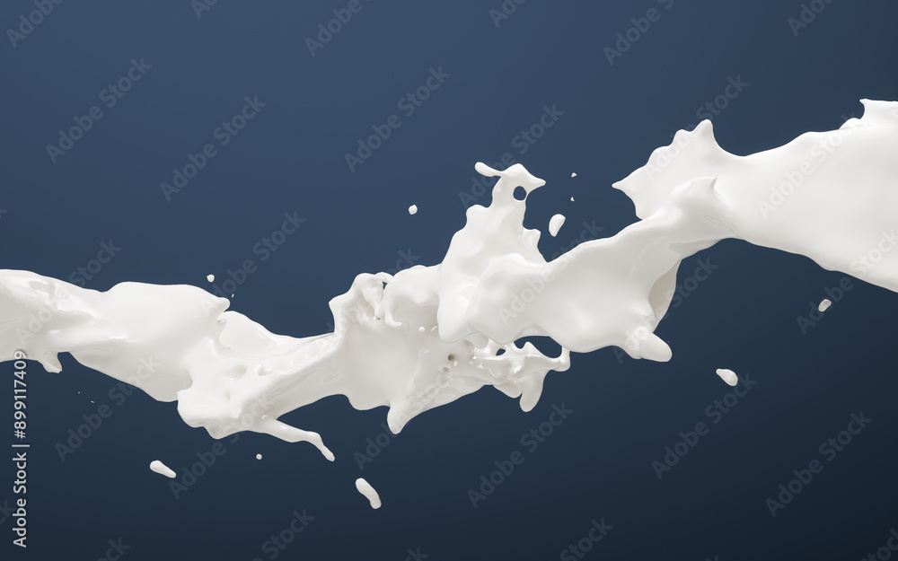 Sticker Flowing fluid with splashing shape background, 3d rendering.