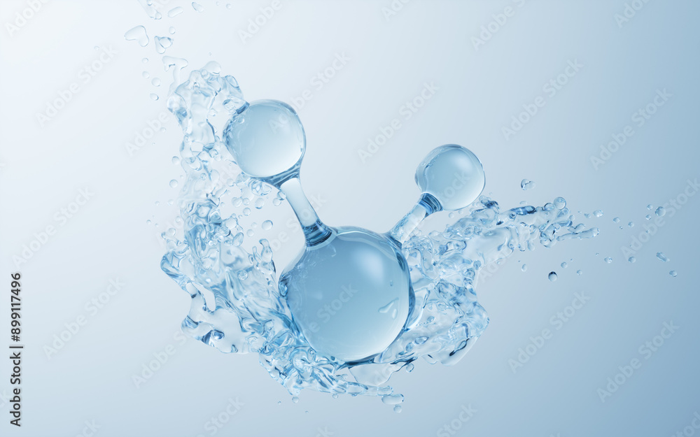 Canvas Prints Molecule and flowing water liquid background, 3d rendering.