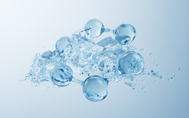 Molecule and flowing water liquid background, 3d rendering.