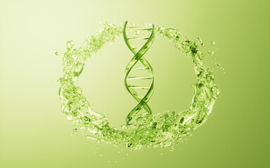 DNA and flowing water liquid background, 3d rendering.