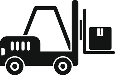 Obraz premium Black silhouette of a forklift truck lifting a box in a warehouse