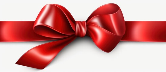 Red Satin Bow with Ribbon on White Background