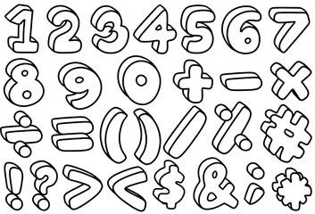 Cute style 1-0 and symbol png set