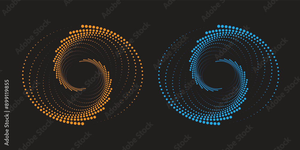 Poster halftone circular dotted frames set. circle dots texture isolated on whte background. spotted spray 