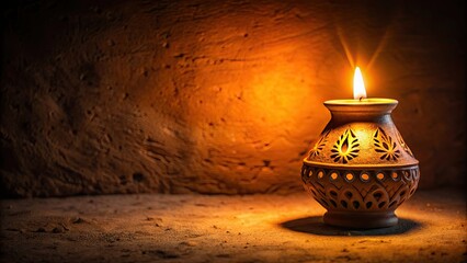Darkness and clay lamp glowing in the night, dark, clay, lamp, glowing, light, night, traditional, cultural, decor