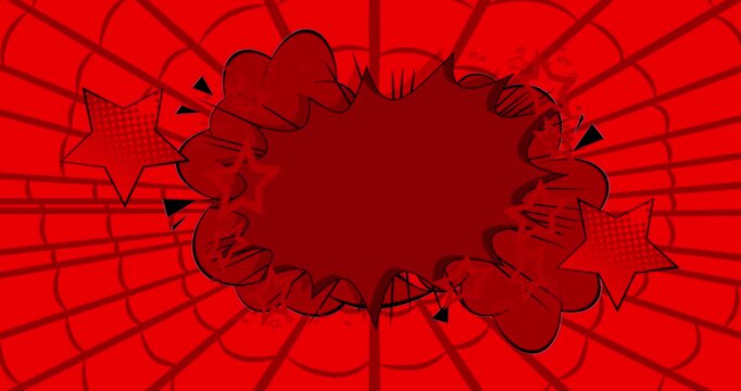 Red cartoon background animation, comic book backdrop video. Retro vector comics pop art design.
