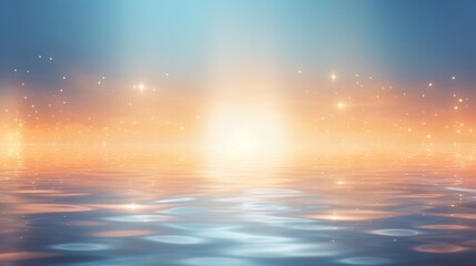 Fototapeta premium Abstract seascape with a dreamy, blurred background of a tranquil shoreline, where the calm sea meets a clear blue sky, creating a sense of peace and serenity.