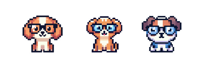 cute dog wearing glasses pixel art